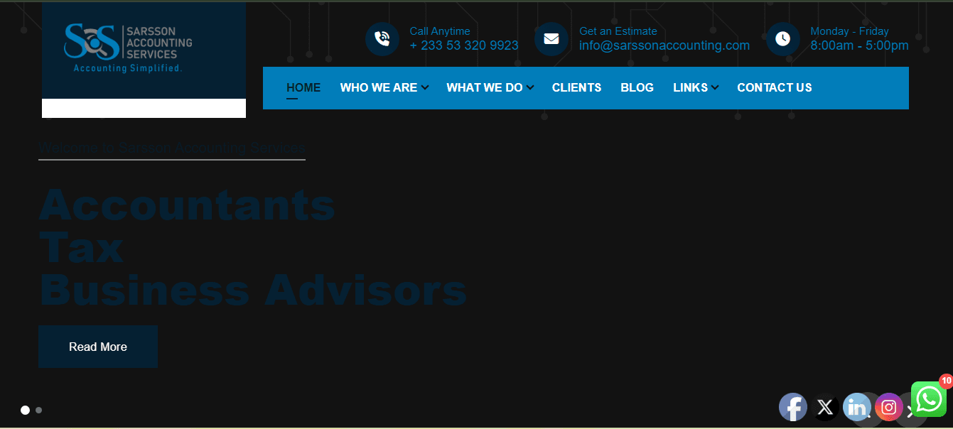Sarsson Accounting website homepage